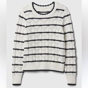GAP WOMENS POINTELLE SWEATER STRIPES WHITE BLACK XL